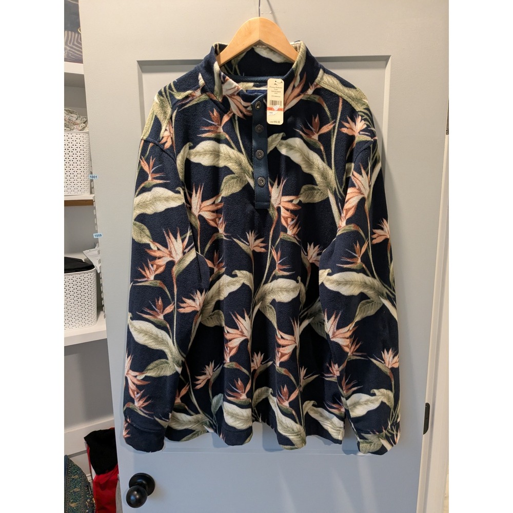 Tommy Bahama Puerto Paradise Fleece‎ Pullover XL/3TG Bering Blue Floral